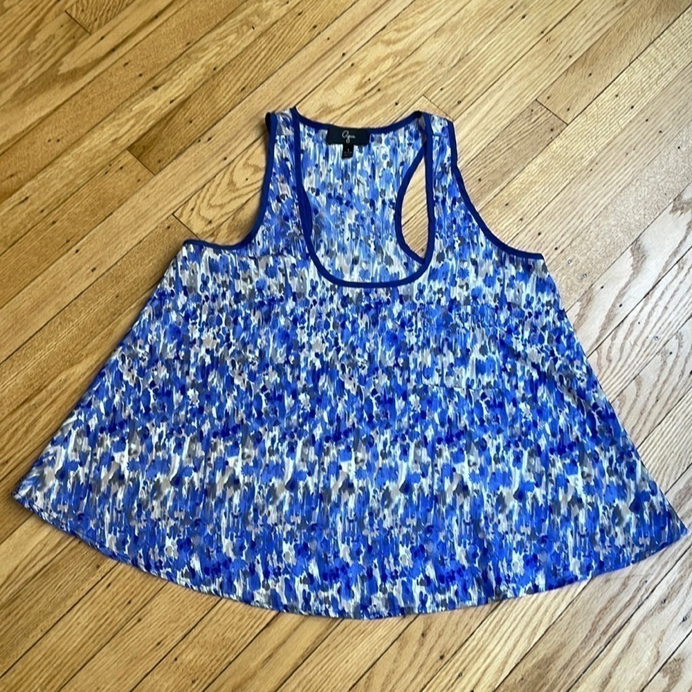 AQUA Blue Watercolor Racerback Tank Top Size Small Flowing A-Line Fit